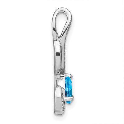 14K White Gold Blue Topaz and Diamond Swirl Pendant