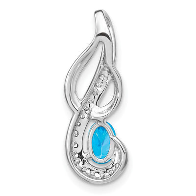 14K White Gold Blue Topaz and Diamond Swirl Pendant