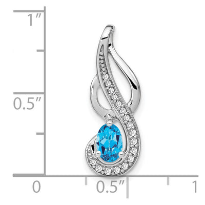 14K White Gold Blue Topaz and Diamond Swirl Pendant