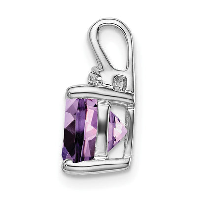 14K White Gold Cushion Amethyst and Diamond Pendant, 14.5 x 8.2mm