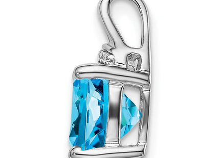 14k White Gold Cushion Blue Topaz and Diamond Pendant (Style PM7043-BT-002-WA)
