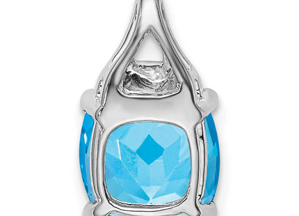 14k White Gold Cushion Blue Topaz and Diamond Pendant (Style PM7043-BT-002-WA)