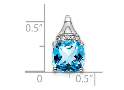 14k White Gold Cushion Blue Topaz and Diamond Pendant (Style PM7043-BT-002-WA)