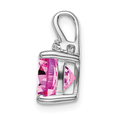 14K White Gold Cushion Lab Created Pink Sapphire and Diamond Pendant