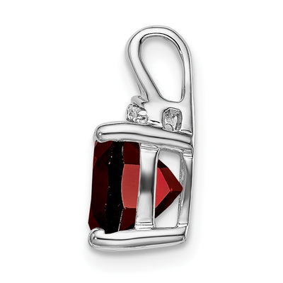14K White Gold Cushion Garnet and Diamond Pendant, 14.5 x 8.2mm