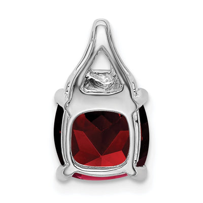 14K White Gold Cushion Garnet and Diamond Pendant, 14.5 x 8.2mm