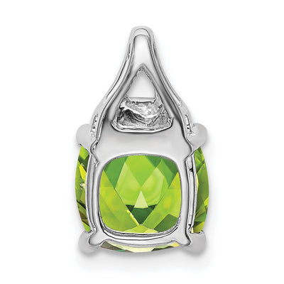 14K White Gold Cushion Peridot and Diamond Pendant, 14.5 x 8.2mm