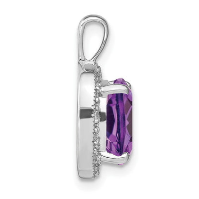 14K White Gold Cushion Amethyst and Diamond Pendant, 18.75 x 13.3mm