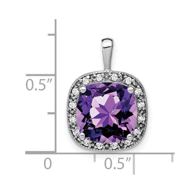 14K White Gold Cushion Amethyst and Diamond Pendant, 18.75 x 13.3mm