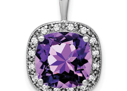 14k White Gold Cushion Amethyst and Diamond Pendant (Style PM7044-AM-016-WA)