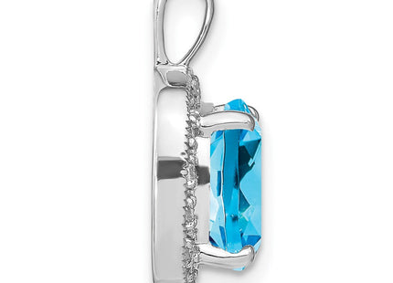 14k White Gold Cushion Blue Topaz and Diamond Pendant (Style PM7044-BT-016-WA)