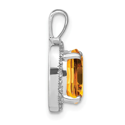 14K White Gold Cushion Citrine and Diamond Pendant, 18.75 x 13.3mm