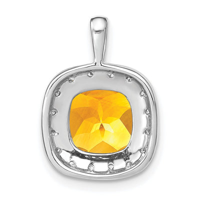 14K White Gold Cushion Citrine and Diamond Pendant, 18.75 x 13.3mm