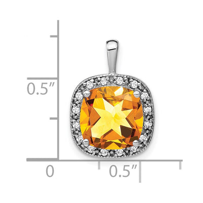 14K White Gold Cushion Citrine and Diamond Pendant, 18.75 x 13.3mm