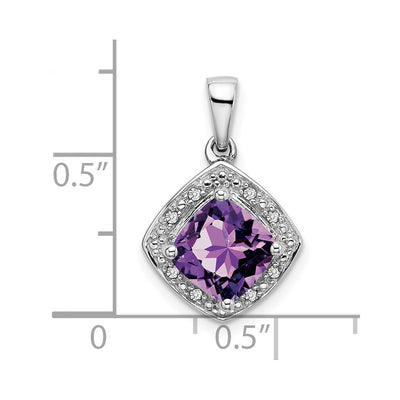 14K White Gold Cushion Amethyst and Diamond Pendant, 19.9 x 12.4mm