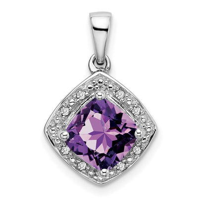 14K White Gold Cushion Amethyst and Diamond Pendant, 19.9 x 12.4mm