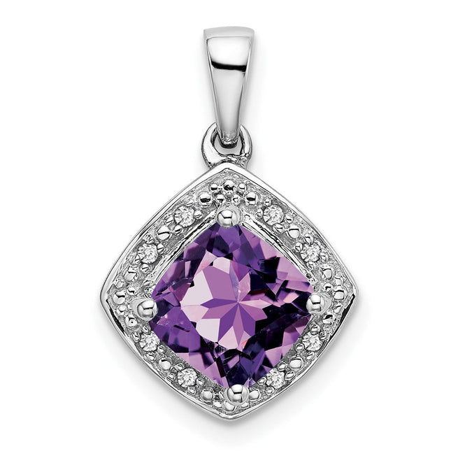 14k White Gold Cushion Amethyst and Diamond Pendant, 19.9 x 12.4mm