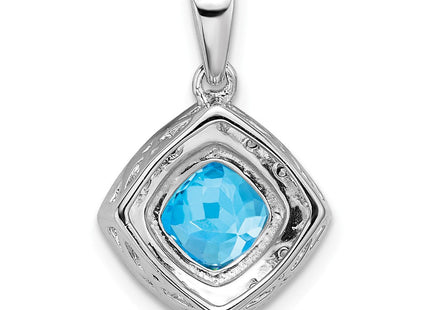 14k White Gold Cushion Blue Topaz and Diamond Pendant (Style PM7045-BT-004-WA)