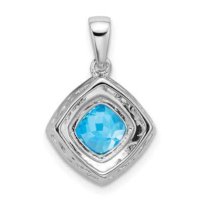 14K White Gold Cushion Blue Topaz and Diamond Pendant, 19.9 x 12.4mm