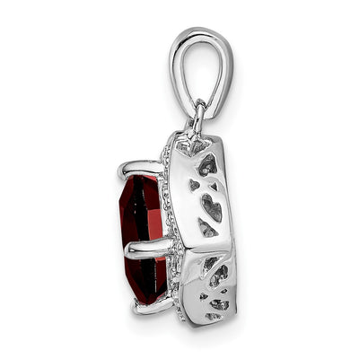 14K White Gold Cushion Garnet and Diamond Pendant, 19.9 x 12.4mm