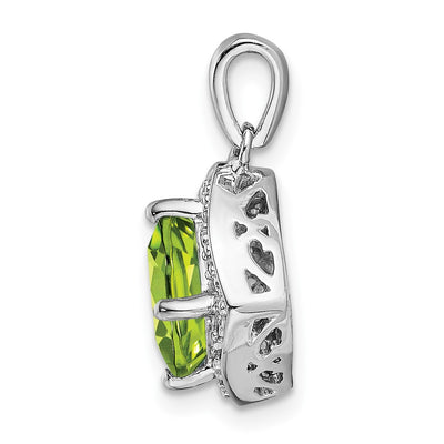 14K White Gold Cushion Peridot and Diamond Pendant, 19.9 x 12.4mm