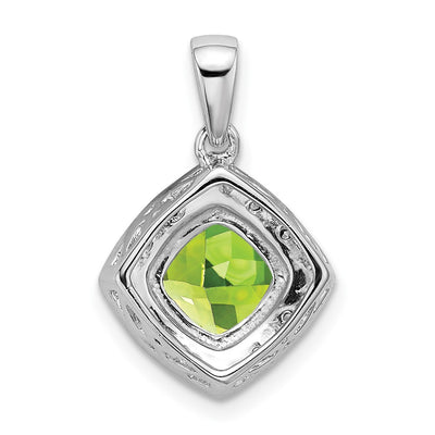 14K White Gold Cushion Peridot and Diamond Pendant, 19.9 x 12.4mm