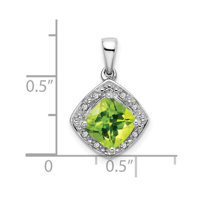 14K White Gold Cushion Peridot and Diamond Pendant, 19.9 x 12.4mm