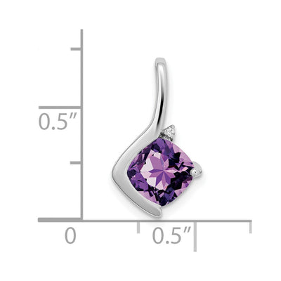 14K White Gold Cushion Amethyst and Diamond Pendant, 17.9 x 10.4mm