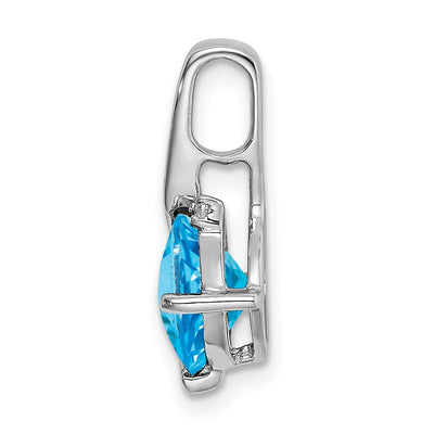 14K White Gold Cushion Blue Topaz and Diamond Pendant, 17.9 x 10.4mm
