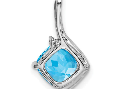 14k White Gold Cushion Blue Topaz and Diamond Pendant (Style PM7046-BT-001-WA)