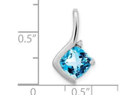 14k White Gold Cushion Blue Topaz and Diamond Pendant (Style PM7046-BT-001-WA)