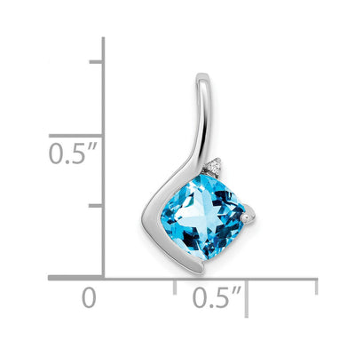 14K White Gold Cushion Blue Topaz and Diamond Pendant, 17.9 x 10.4mm