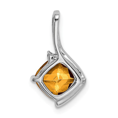 14K White Gold Cushion Citrine and Diamond Pendant, 17.9 x 10.4mm