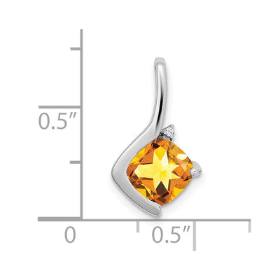 14K White Gold Cushion Citrine and Diamond Pendant, 17.9 x 10.4mm