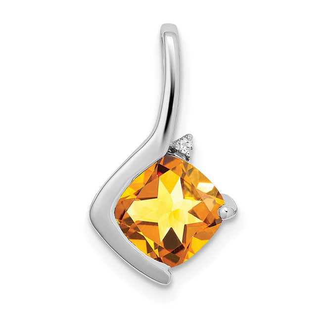 14k White Gold Cushion Citrine and Diamond Pendant, 17.9 x 10.4mm