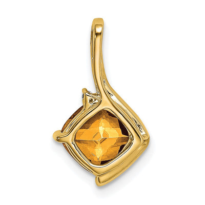 14K Cushion Citrine and Diamond Pendant, 16.5 x 9mm
