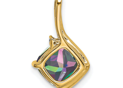 14k Cushion Mystic Fire Topaz and Diamond Pendant