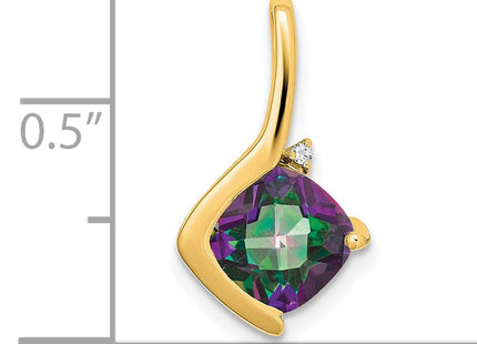14k Cushion Mystic Fire Topaz and Diamond Pendant