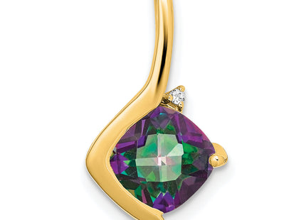 14k Cushion Mystic Fire Topaz and Diamond Pendant