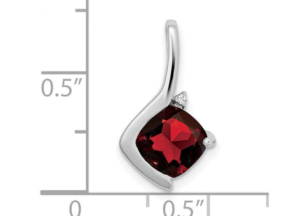 14k White Gold Cushion Garnet and Diamond Pendant (Style PM7046-GA-001-WA)
