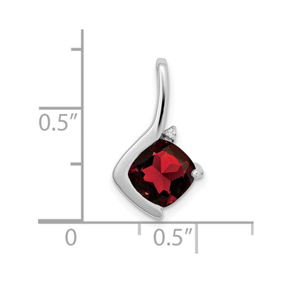 14K White Gold Cushion Garnet and Diamond Pendant, 17.9 x 10.4mm