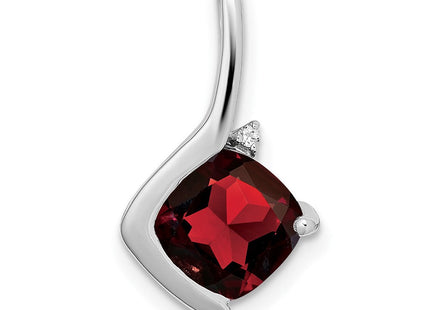 14k White Gold Cushion Garnet and Diamond Pendant (Style PM7046-GA-001-WA)