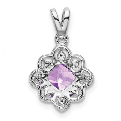 14K White Gold Amethyst and Diamond Scalloped Pendant