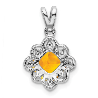 14K White Gold Citrine and Diamond Scalloped Pendant