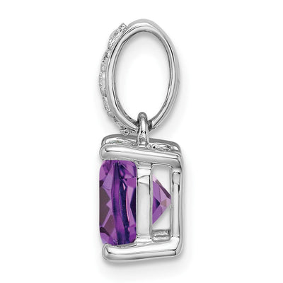 14K White Gold Cushion Amethyst and Diamond Pendant, 17.3 x 7.9mm