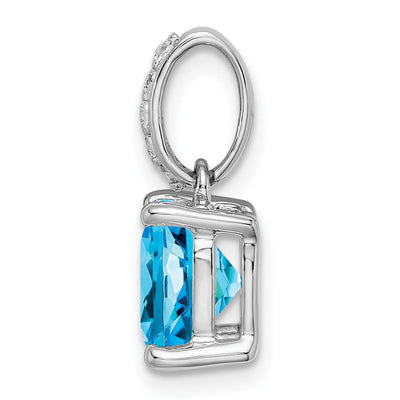 14K White Gold Cushion Blue Topaz and Diamond Pendant, 17.3 x 7.9mm