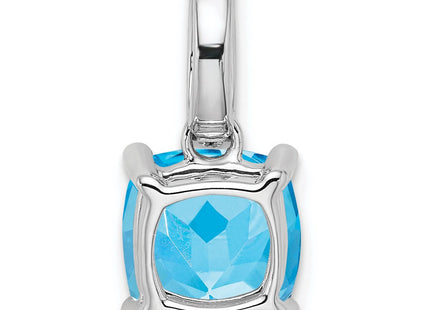 14k White Gold Cushion Blue Topaz and Diamond Pendant (Style PM7048-BT-006-WA)