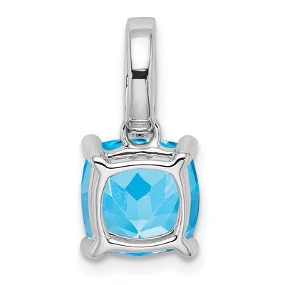 14K White Gold Cushion Blue Topaz and Diamond Pendant, 17.3 x 7.9mm