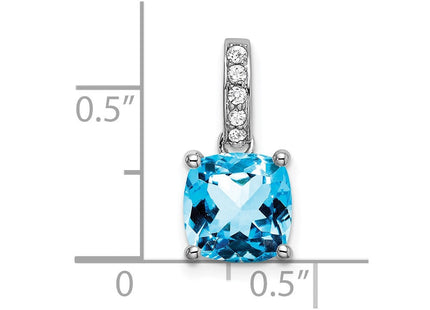 14k White Gold Cushion Blue Topaz and Diamond Pendant (Style PM7048-BT-006-WA)