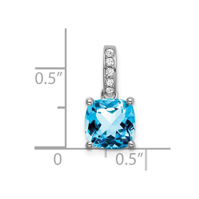 14K White Gold Cushion Blue Topaz and Diamond Pendant, 17.3 x 7.9mm